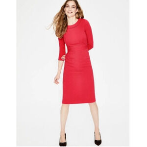 Boden 8P US Dress Mia Ottoman 3/4 Sleeve Sheath Pop Peony Red